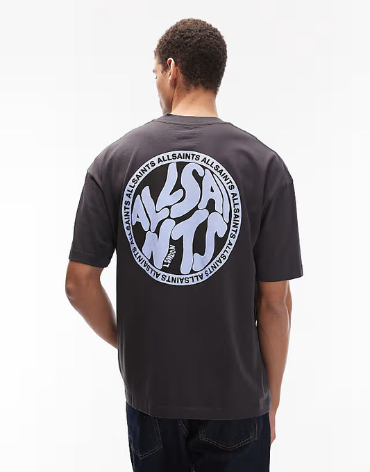 Allsaints distortion t-shirt in washed black / teal