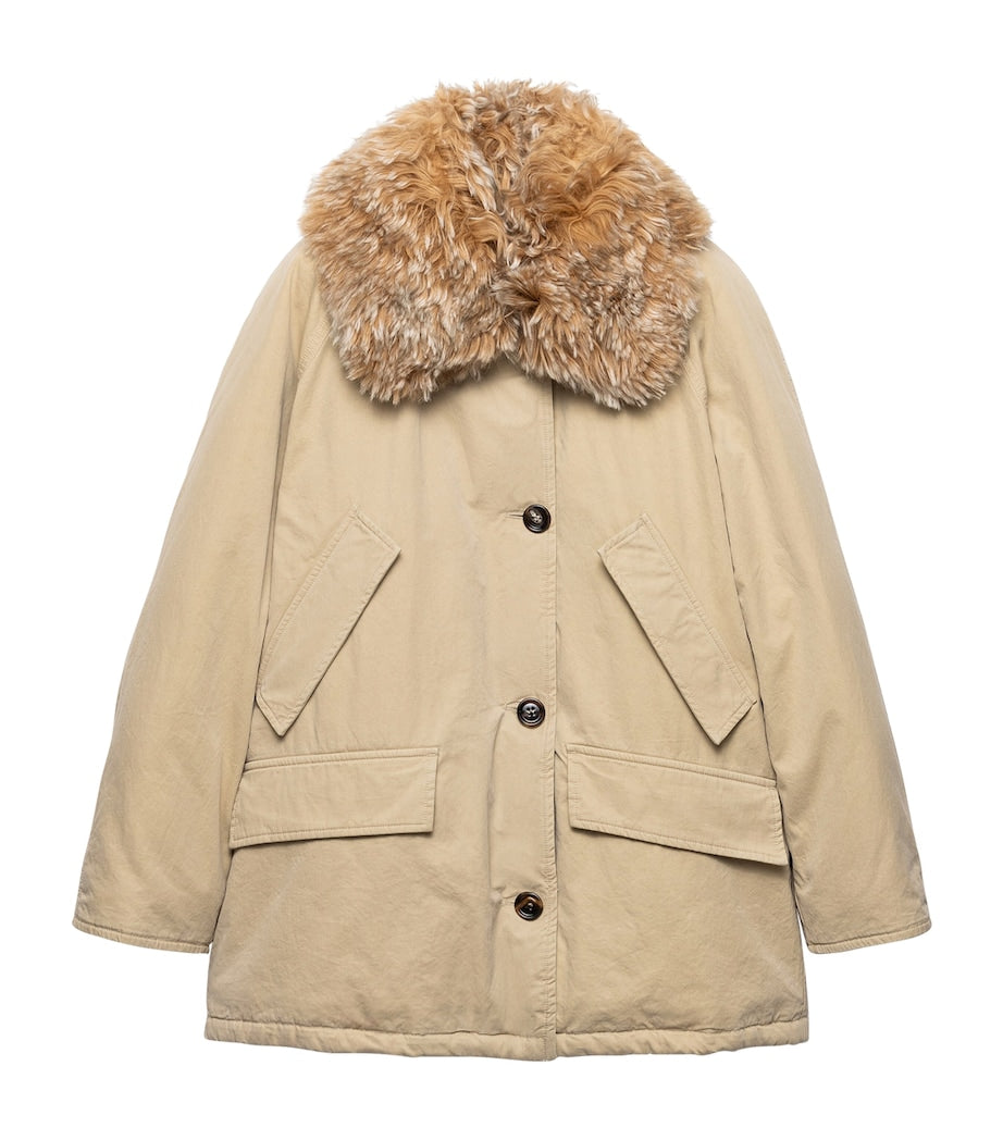 Prada Down Cotton Shearling-Collar Jacket