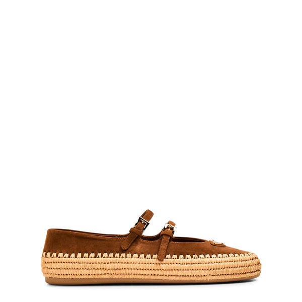 Prada Nappa leather and raffia ballerinas
