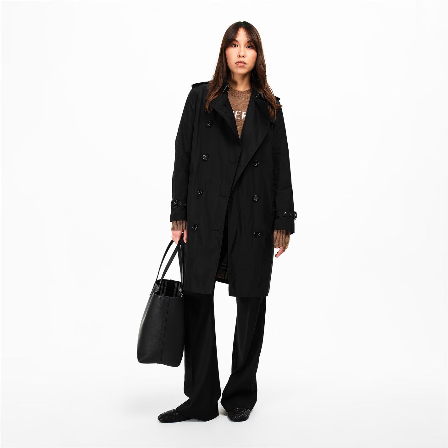 Women's Kensington Check Mid-Length Hooded Long Sleeve Trench Coat
