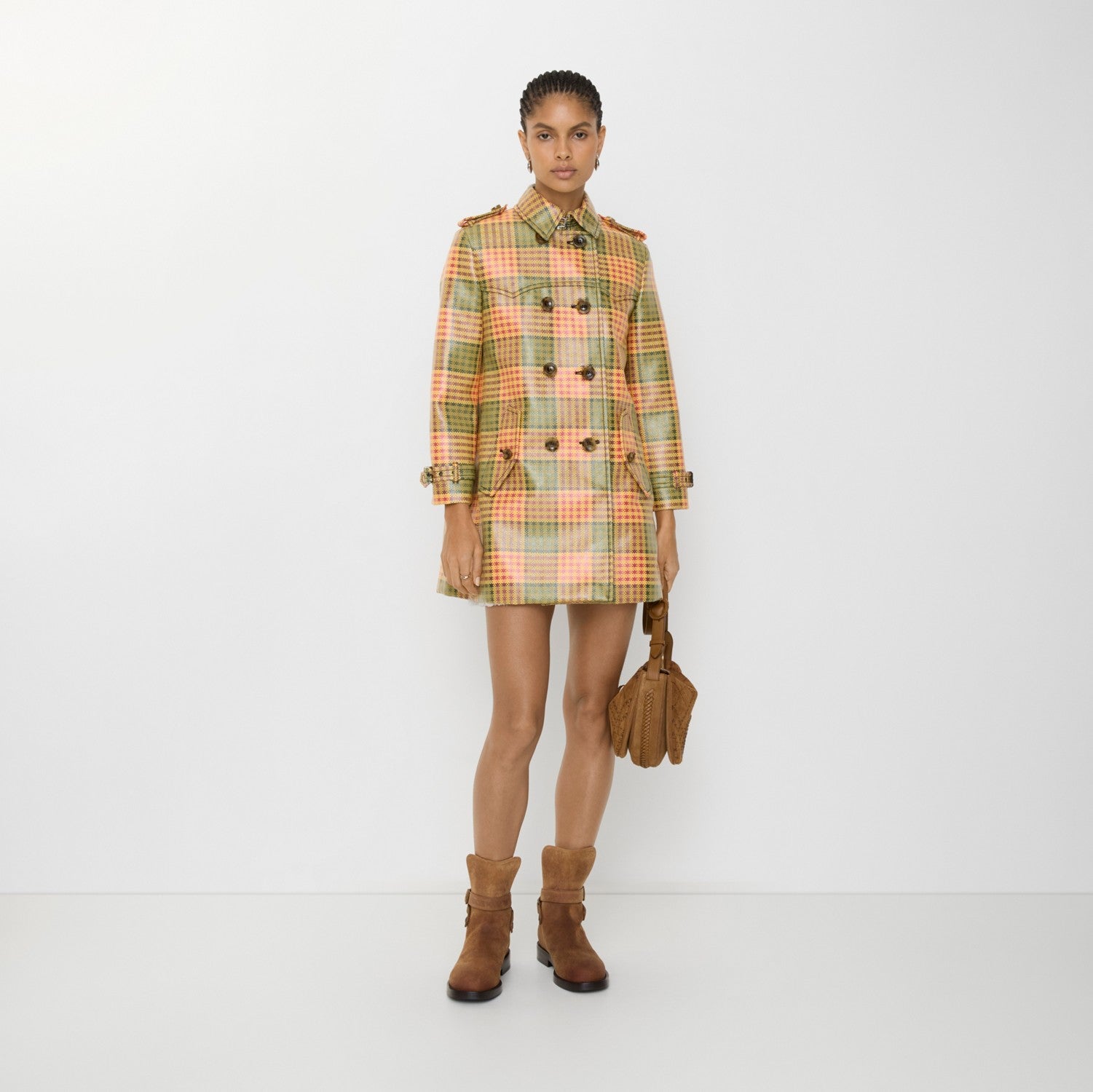 Short Check Coated Raffia-effect Summerside Trench Coat