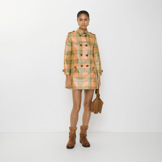 Short Check Coated Raffia-effect Summerside Trench Coat