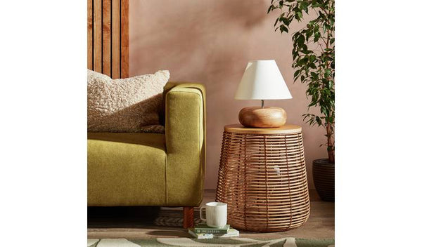 Habitat Pebble Mango Wood Table Lamp - Natural and White