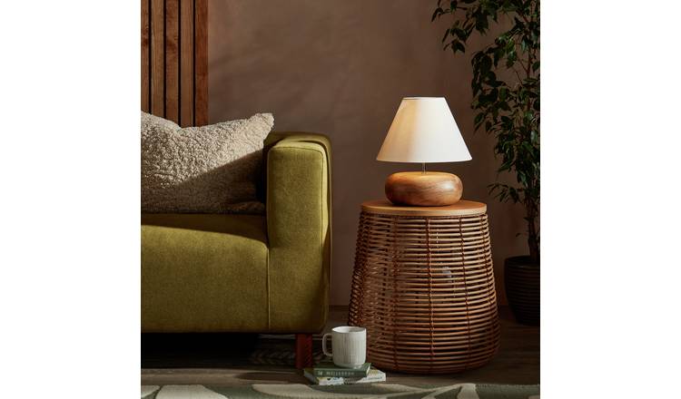 Habitat Pebble Mango Wood Table Lamp - Natural and White