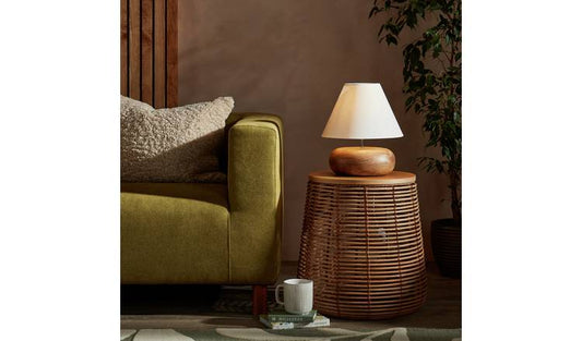 Habitat Pebble Mango Wood Table Lamp - Natural and White