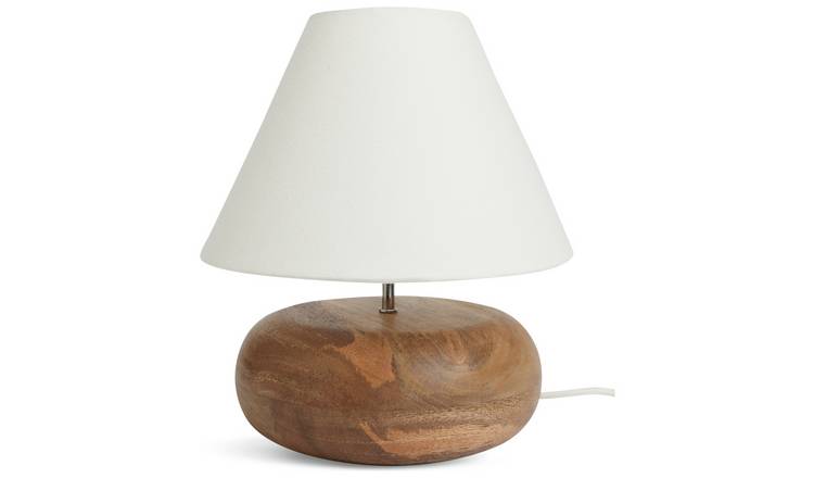 Habitat Pebble Mango Wood Table Lamp - Natural and White