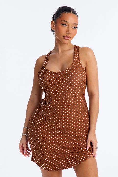 Weekend Mornings Polka Dot Racerback PJ Sleep Dress - Brown