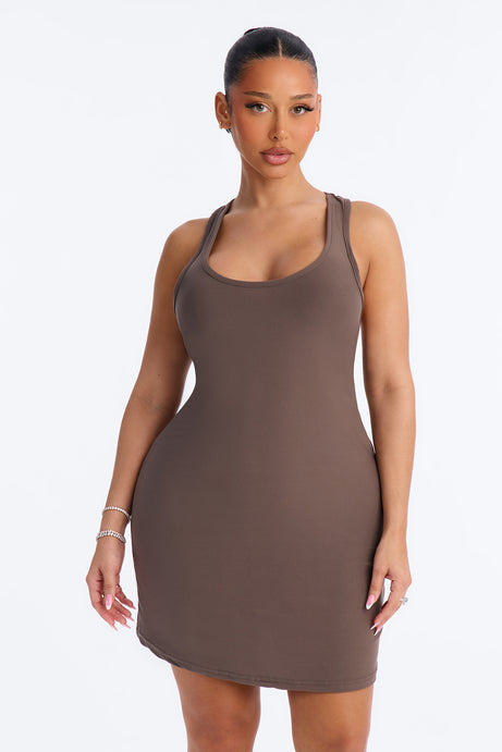 Stay Home Racerback PJ Sleep Dress - Taupe