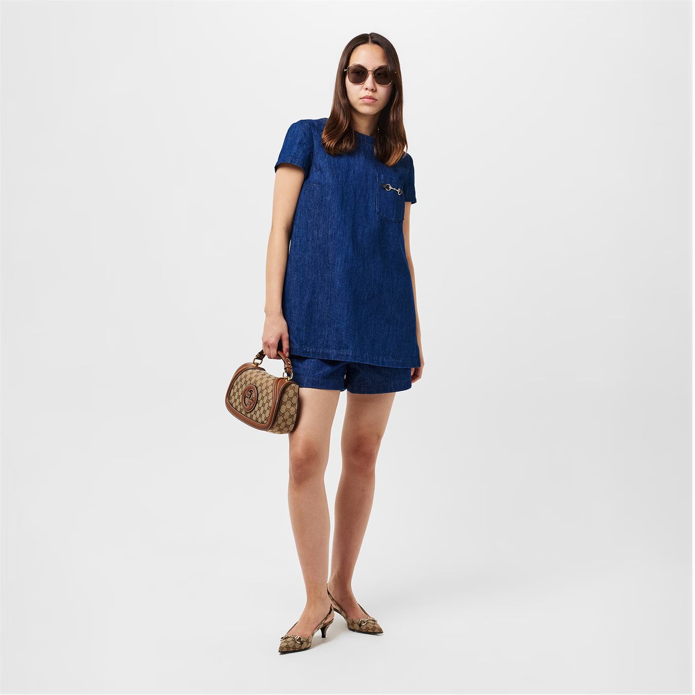 Women's Motif Canvas Horsebit Sling Pumps