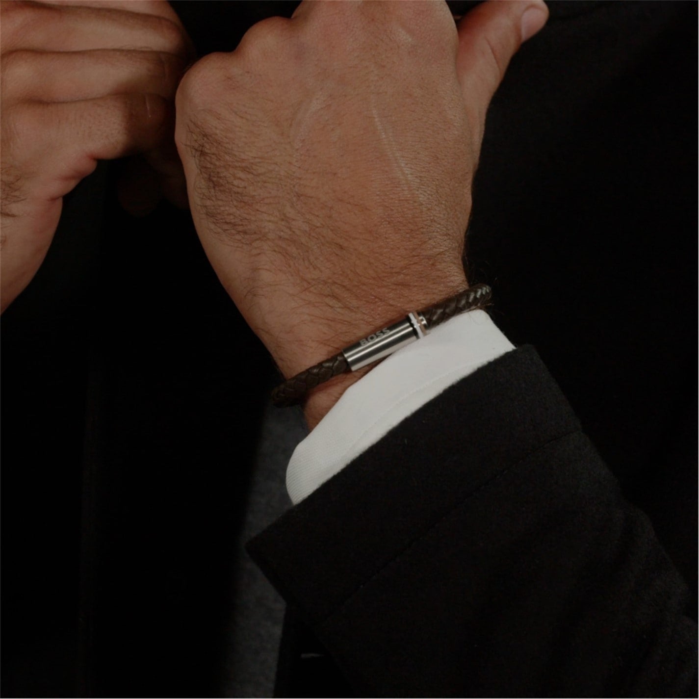 Boss Men's Ares Single Braided Leather Bracelet