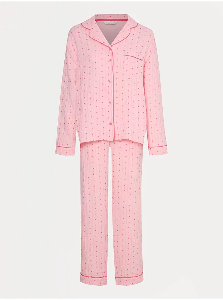 Pink Pinstripe Heart Long Sleeve Shirt Pyjamas