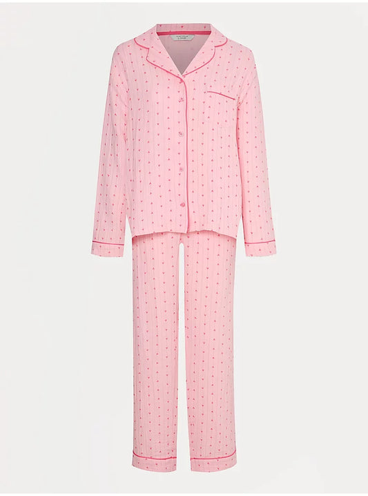 Pink Pinstripe Heart Long Sleeve Shirt Pyjamas