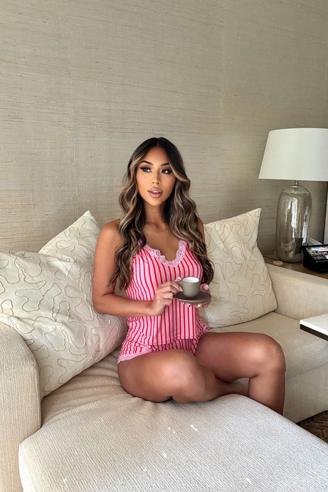 Time For A Nap PJ Short Set - Pink/combo