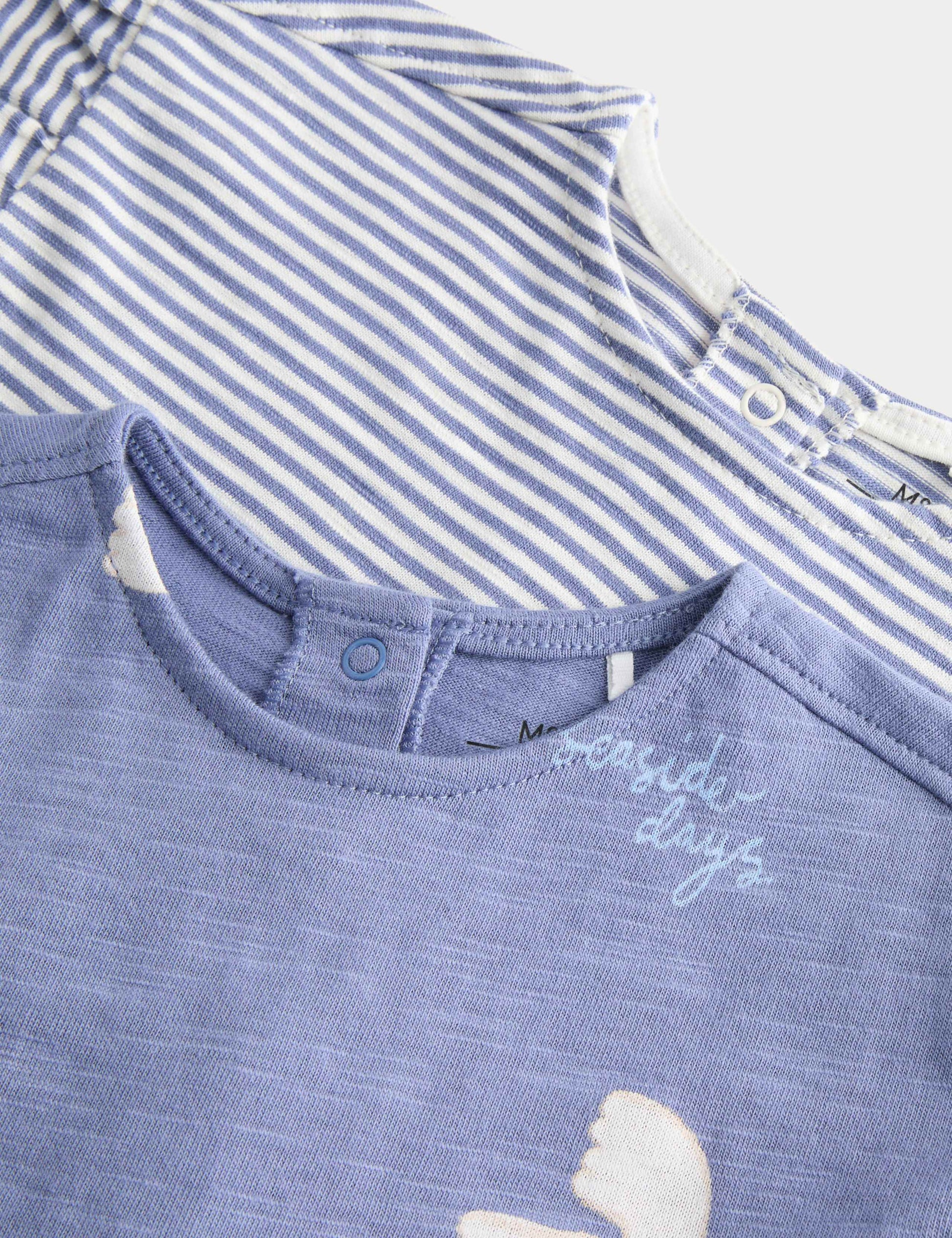 2 Pack Pure Cotton Bird & Striped Dresses (0-3 Yrs)