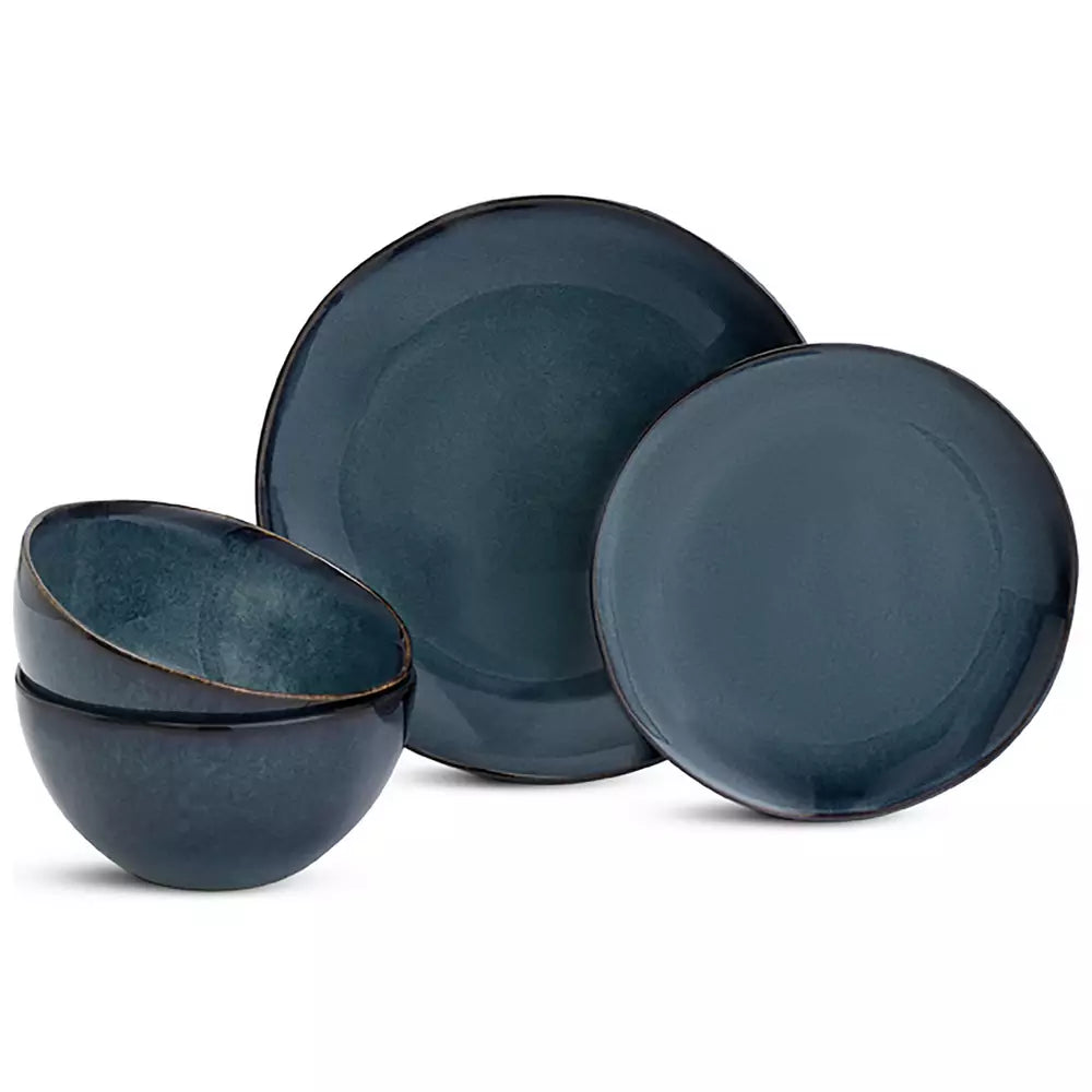Habitat 12 Piece Reactive Stoneware Dinner Set - Navy