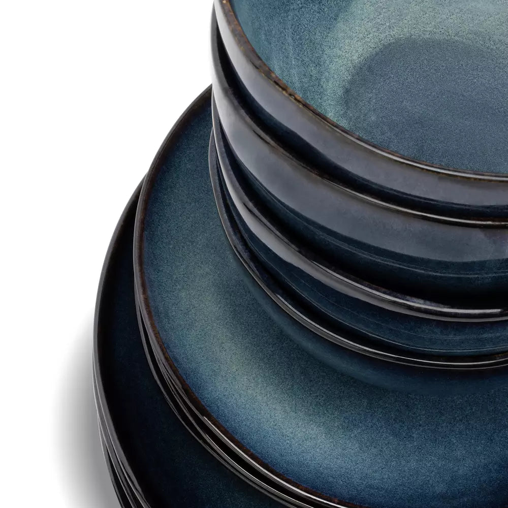 Habitat 12 Piece Reactive Stoneware Dinner Set - Navy