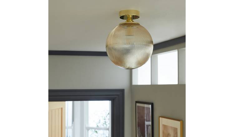 Habitat Ribbed Glass Globe Flush Ceiling Light - Champagne