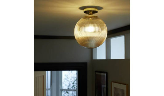 Habitat Ribbed Glass Globe Flush Ceiling Light - Champagne