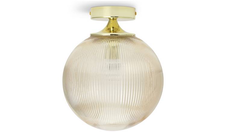 Habitat Ribbed Glass Globe Flush Ceiling Light - Champagne