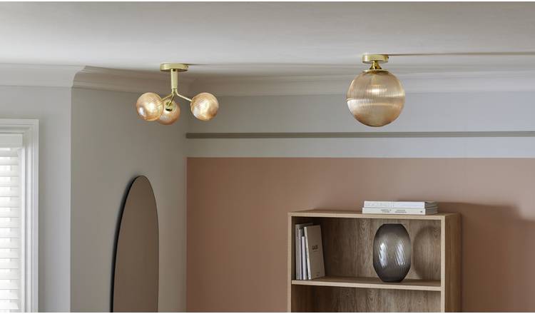 Habitat Ribbed Glass Globe Flush Ceiling Light - Champagne