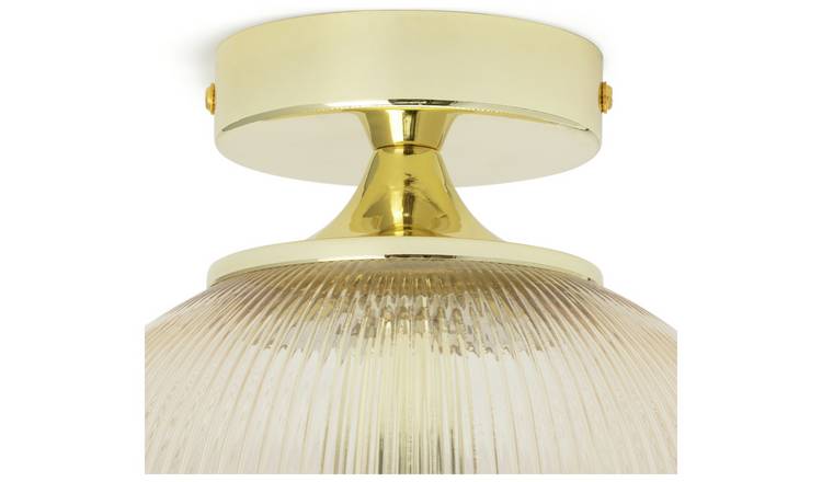 Habitat Ribbed Glass Globe Flush Ceiling Light - Champagne