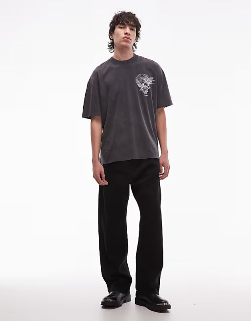 Allsaints mysteries graphic t-shirt in washed black