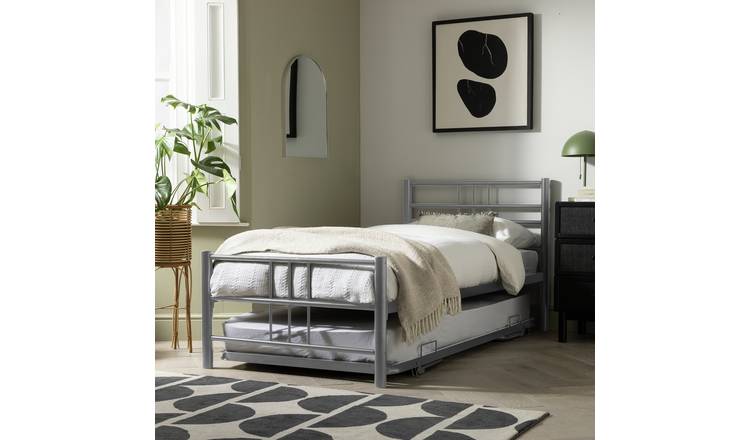 Argos Home Atlas Metal Guest Bed With 2 Mattresses - Silver
