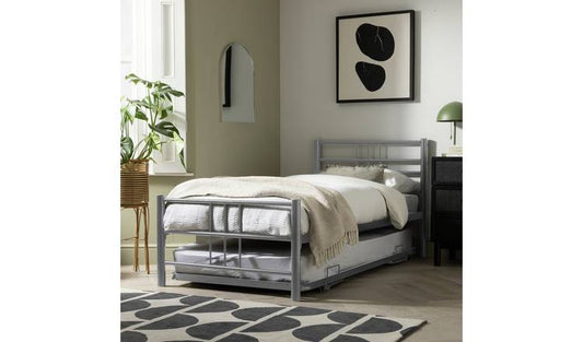 Argos Home Atlas Metal Guest Bed With 2 Mattresses - Silver