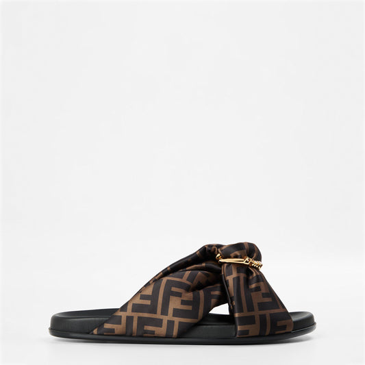 Fendi Brown FF satin slides