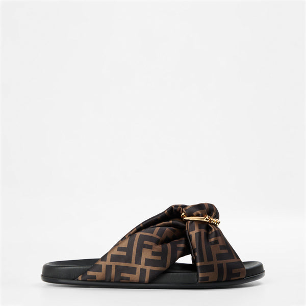Fendi Brown FF satin slides