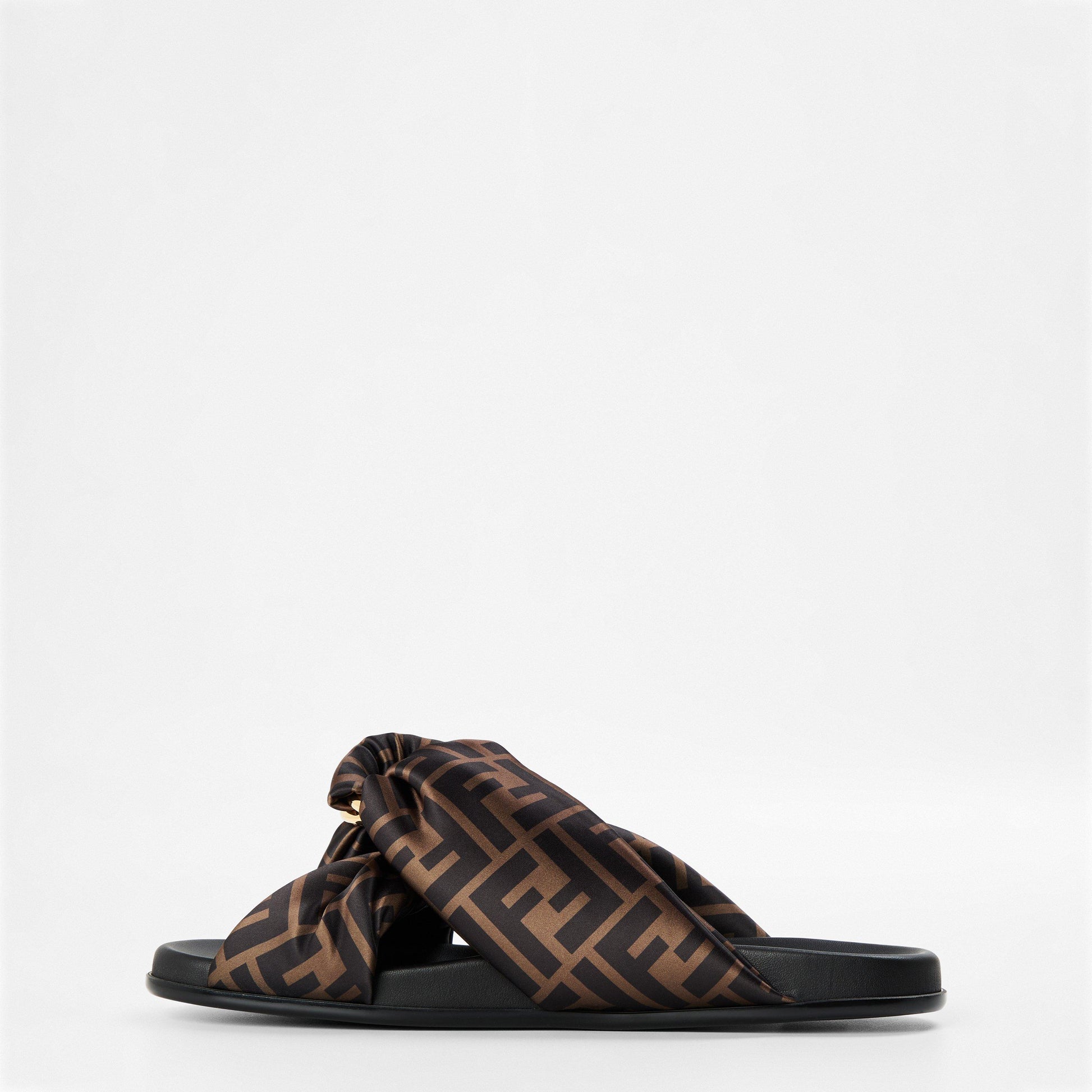 Fendi Brown FF satin slides
