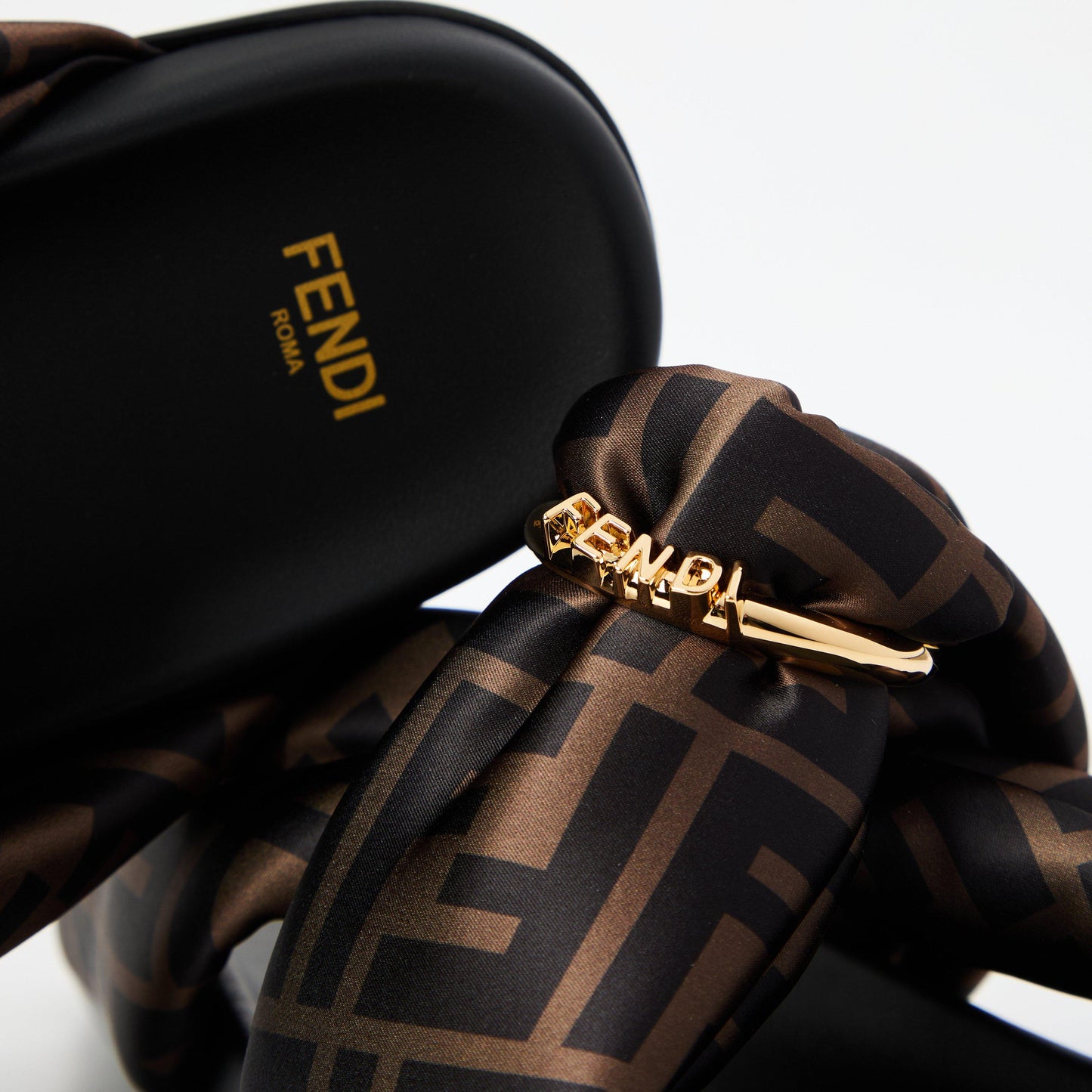 Fendi Brown FF satin slides