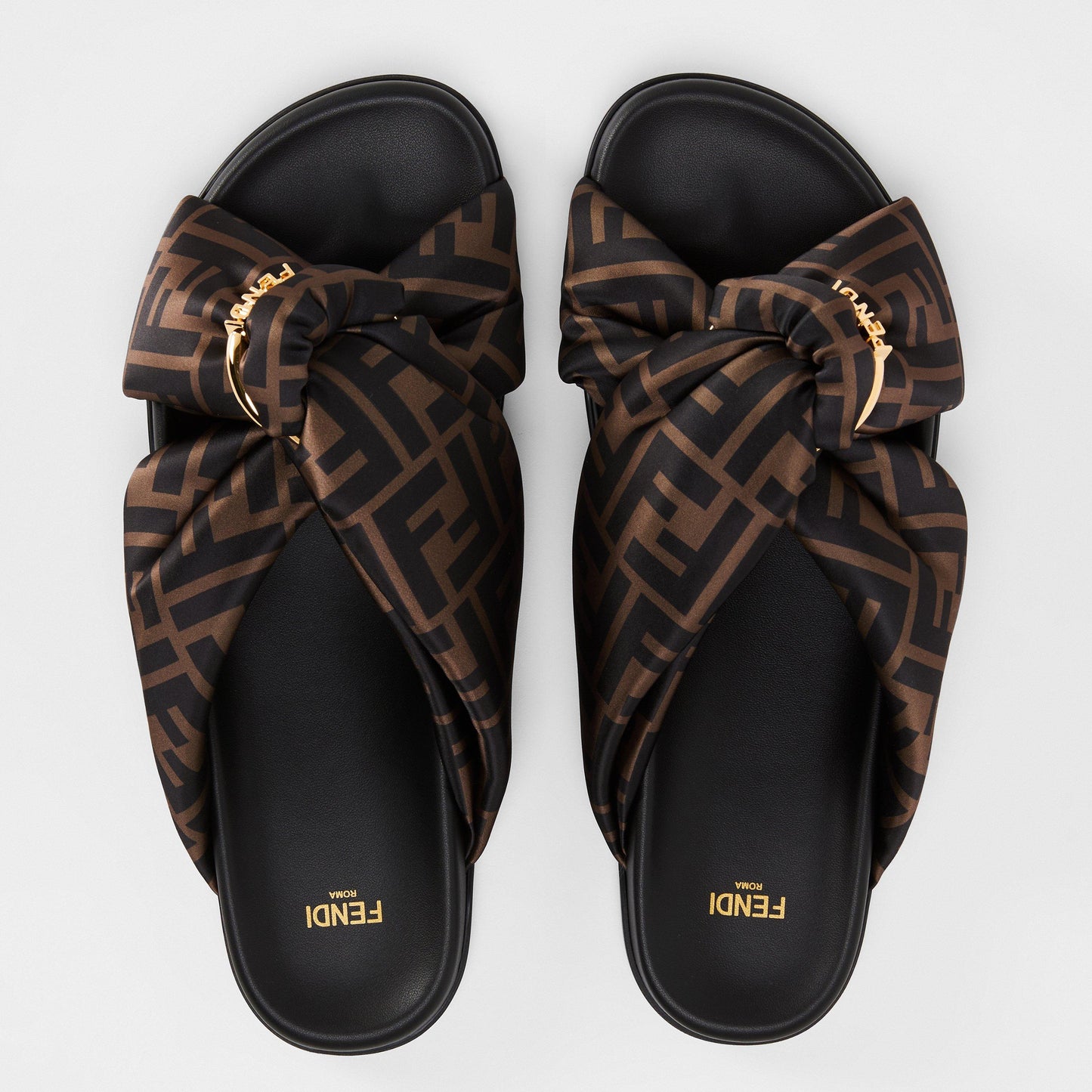 Fendi Brown FF satin slides