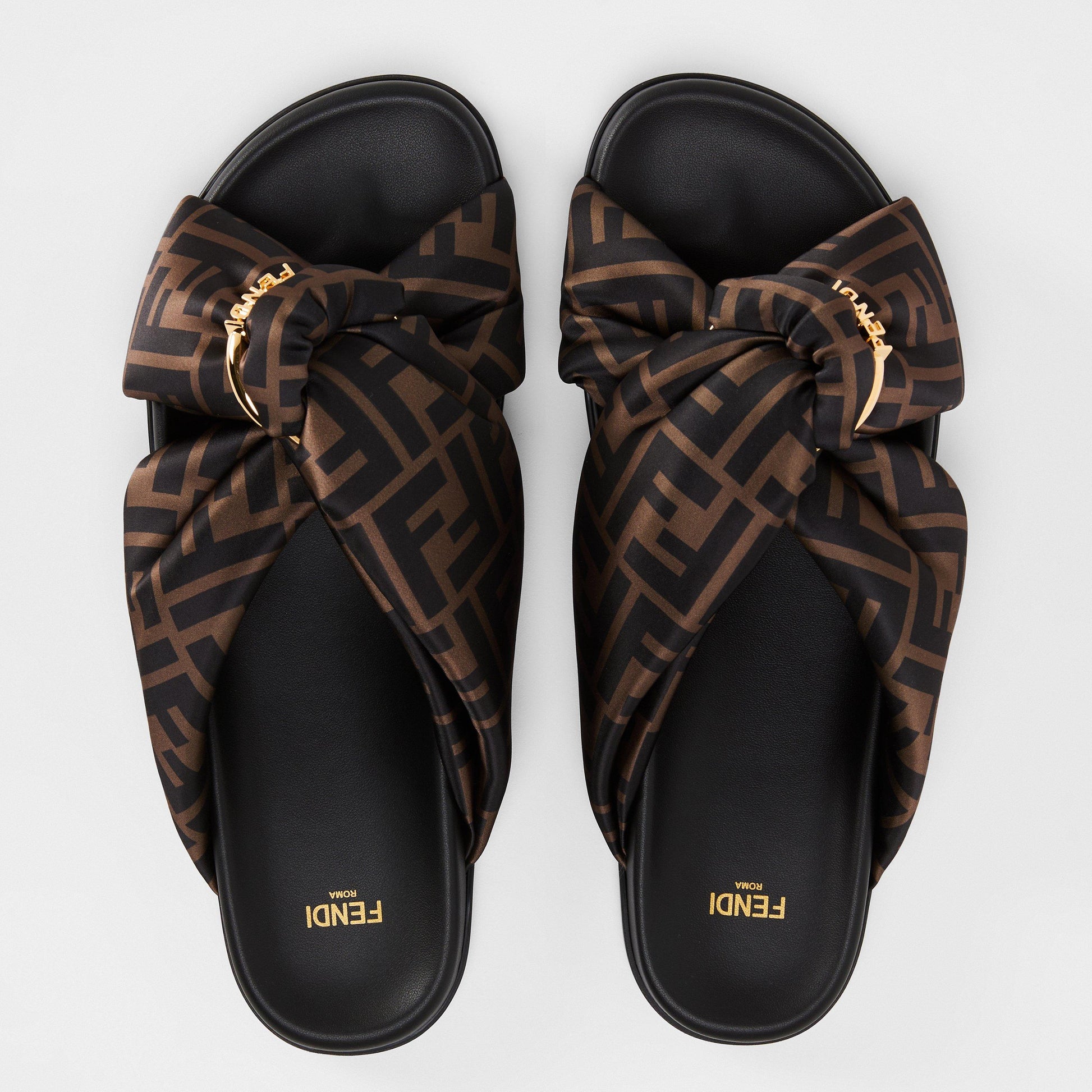 Fendi Brown FF satin slides