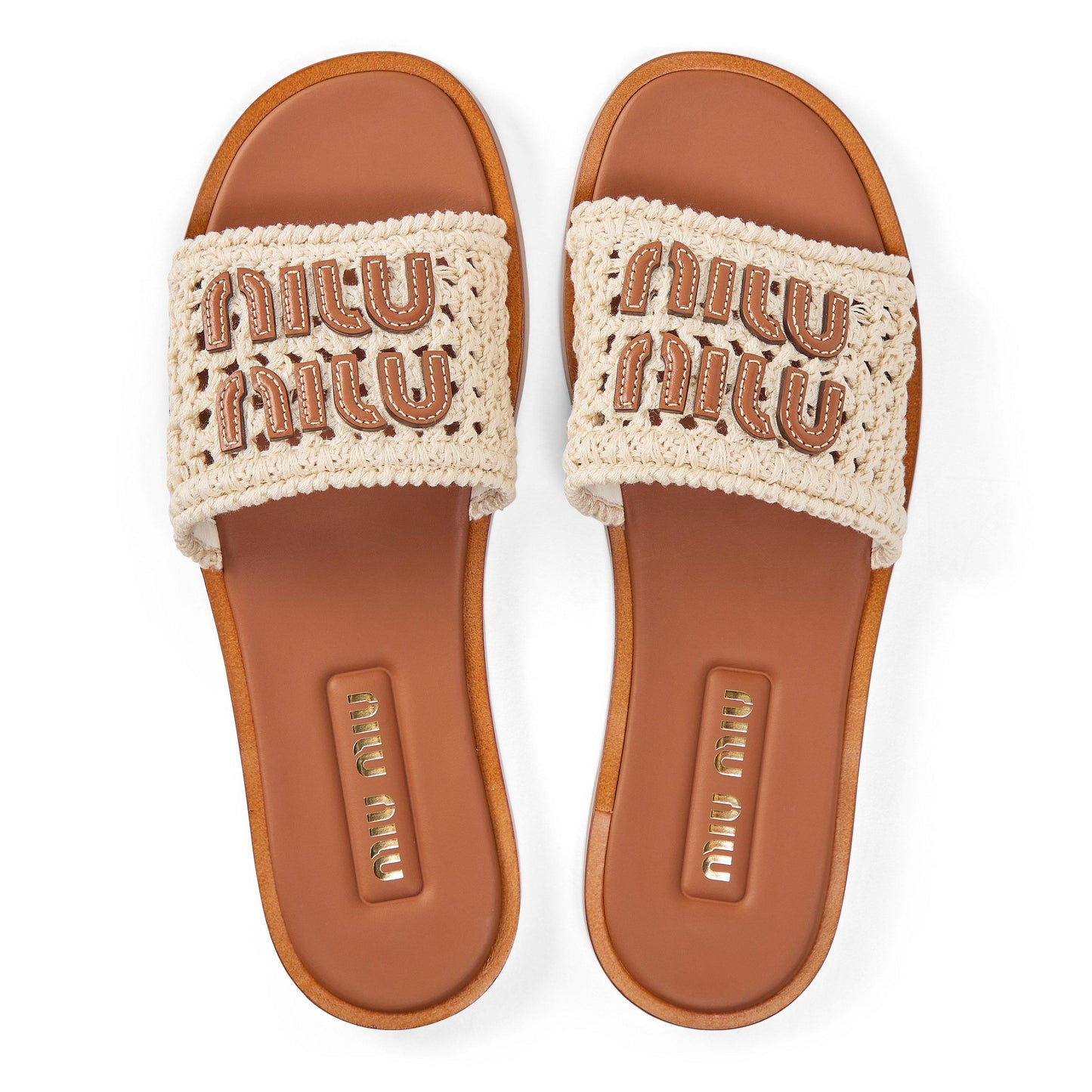 Miu Miu Raffia-Effect Logo Slides