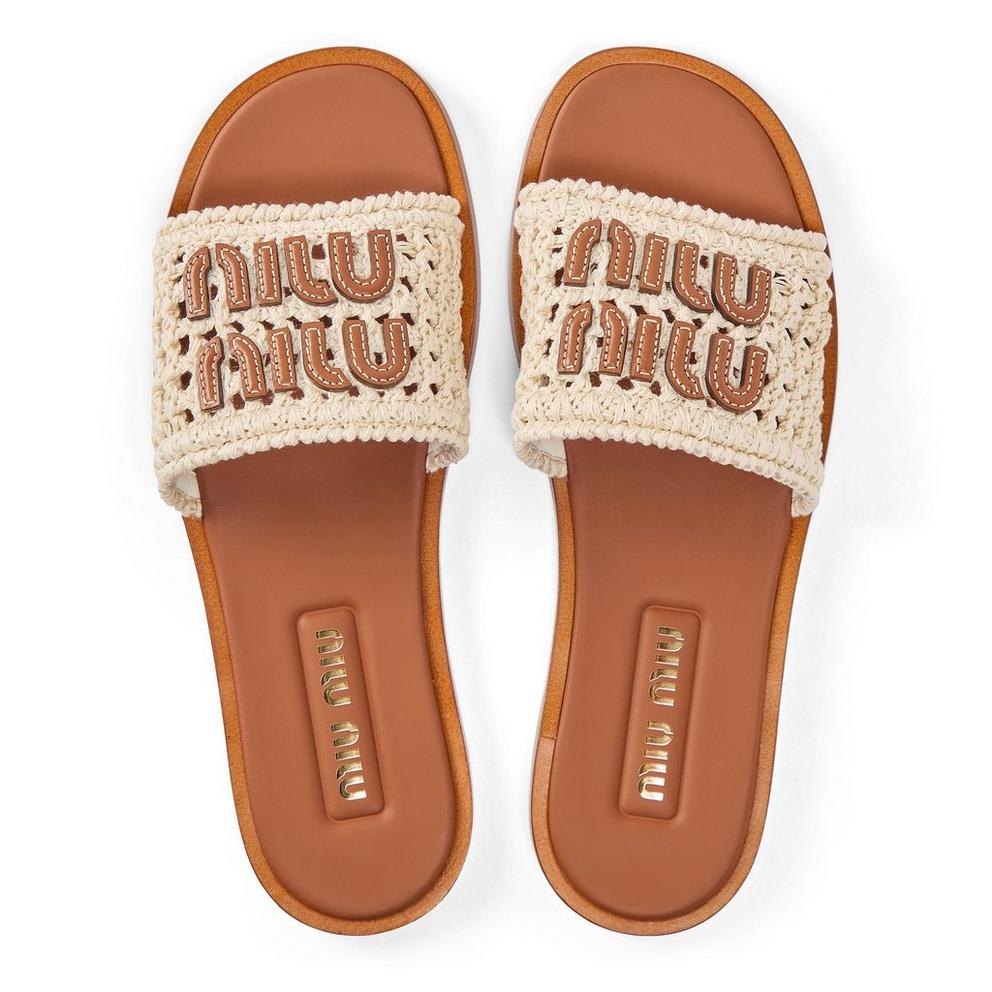 Miu Miu Raffia-Effect Logo Slides
