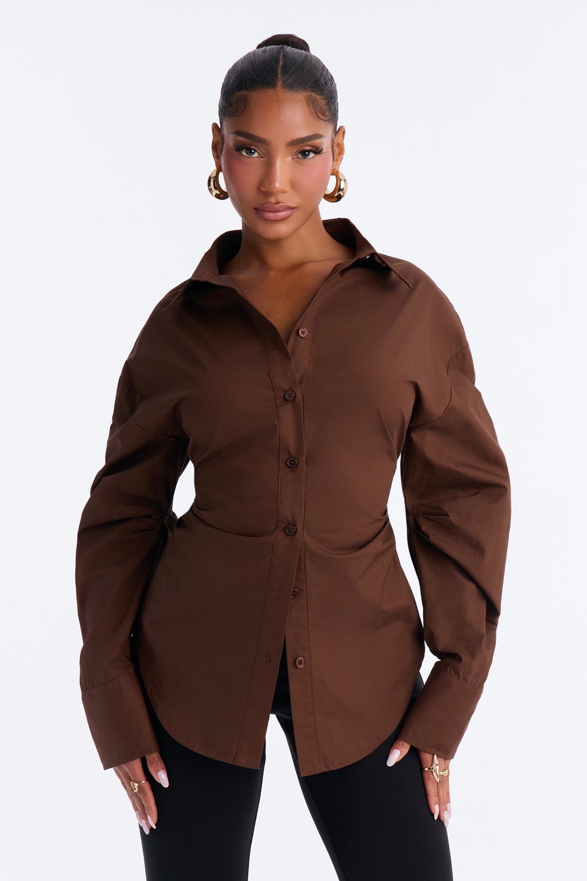 Alaia Poplin Button Up Shirt - Chocolate