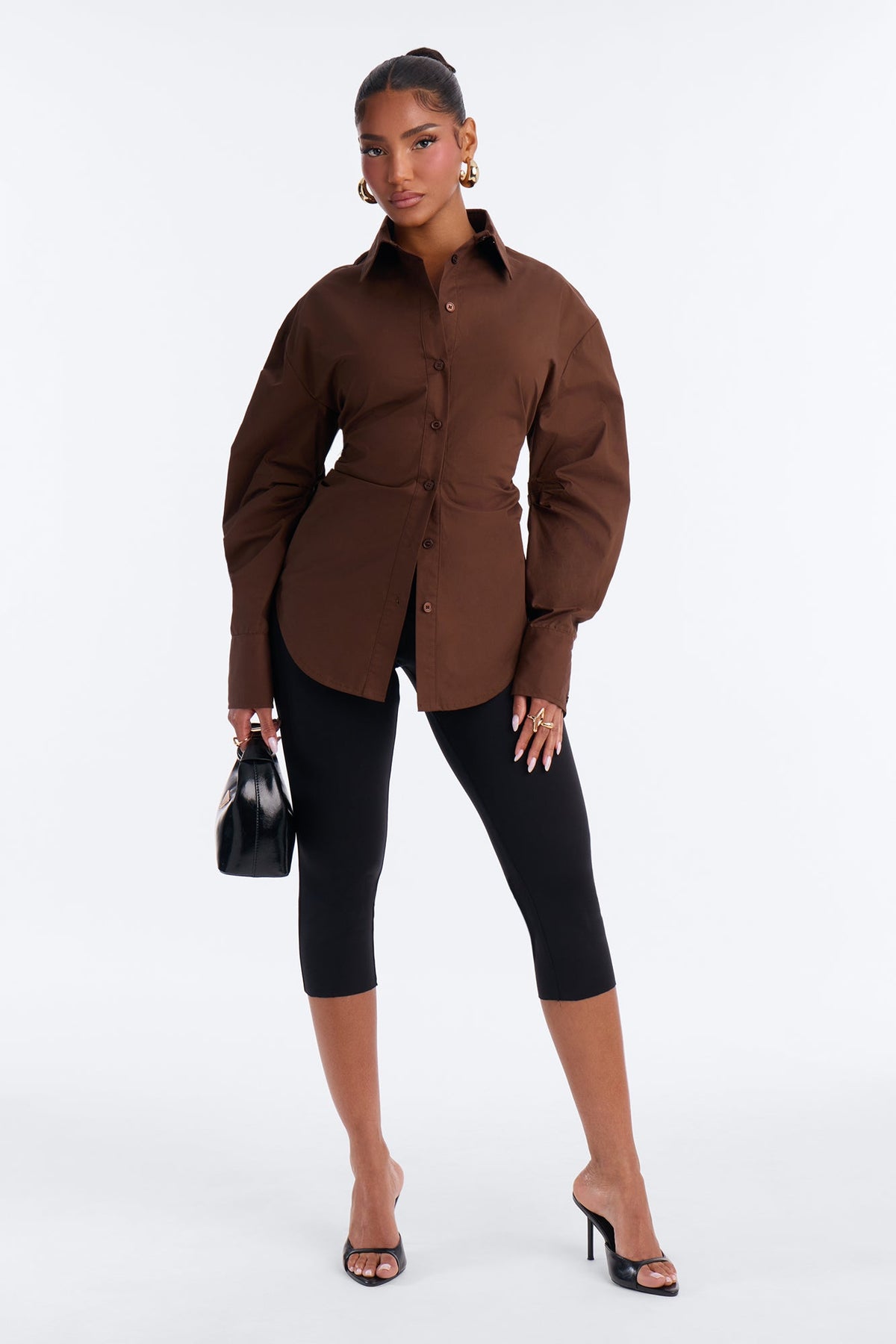 Alaia Poplin Button Up Shirt - Chocolate
