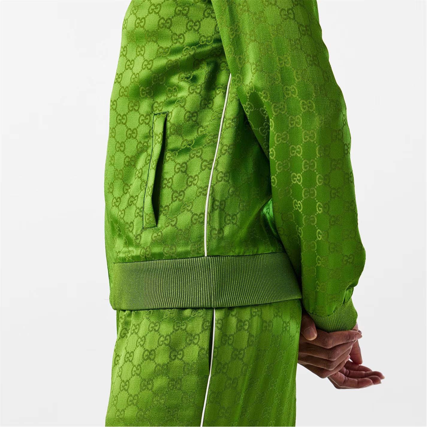 Women's Jacquard GG Viscose Funnel Neck Long Sleeve Bomber Jacket