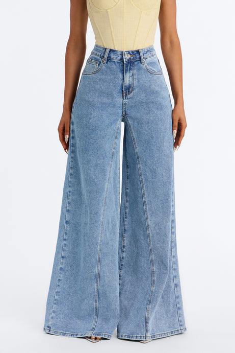 Palermo Nights Stretch Wide Leg Jeans - Light Wash