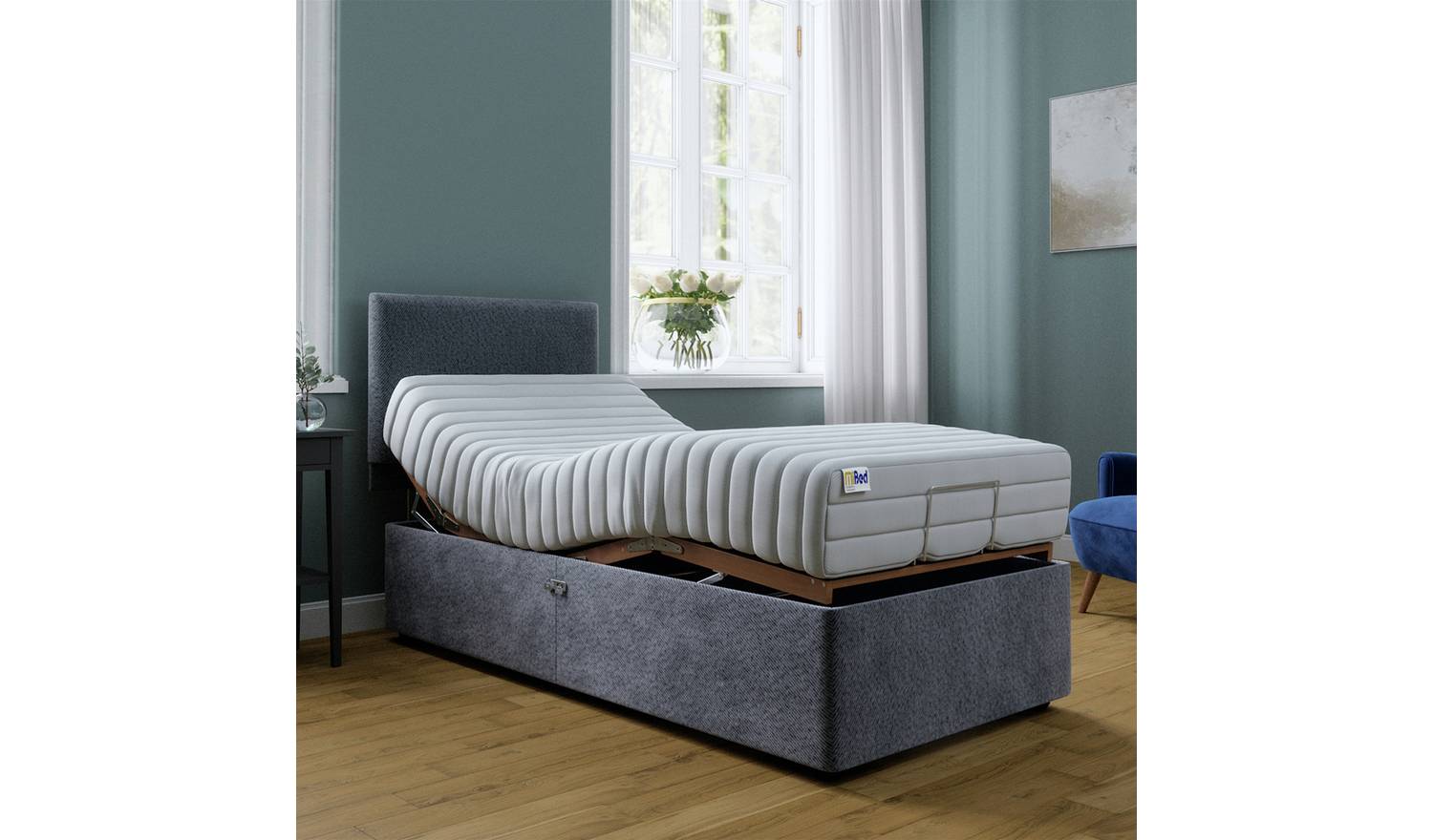 Mibed Memory Single Adjustable Bed With Mattress - Grey – Interactive Group
