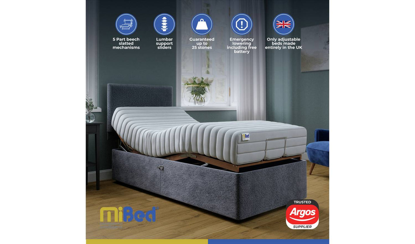 Mibed Memory Single Adjustable Bed With Mattress - Grey
