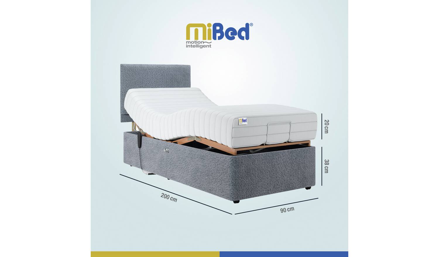 Mibed Memory Single Adjustable Bed With Mattress - Grey