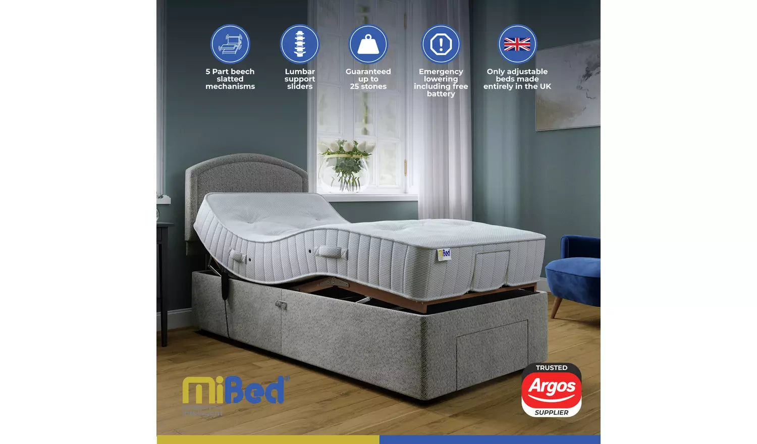 Mibed Single Adjustable Drawer Bed With Mattress - Slate