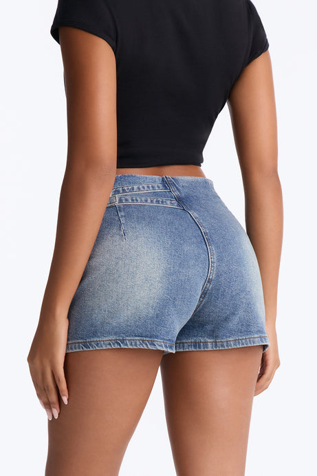 Everything Is Peachy Cargo Belted Denim Shorts