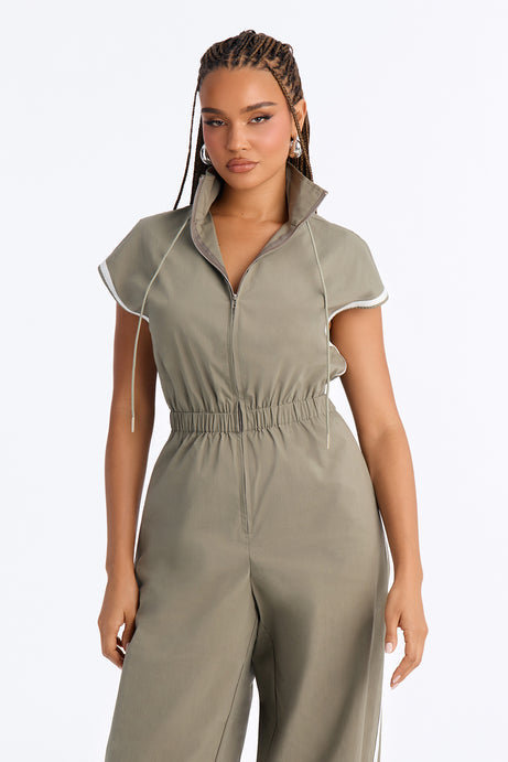 Out The Door Windbreaker Jogger Pant Jumpsuit - Olive