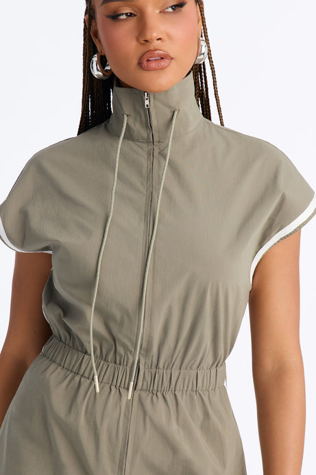Out The Door Windbreaker Jogger Pant Jumpsuit - Olive