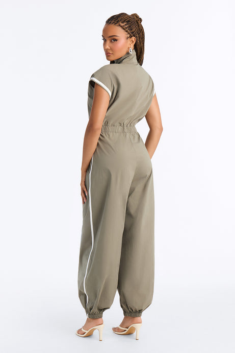 Out The Door Windbreaker Jogger Pant Jumpsuit - Olive