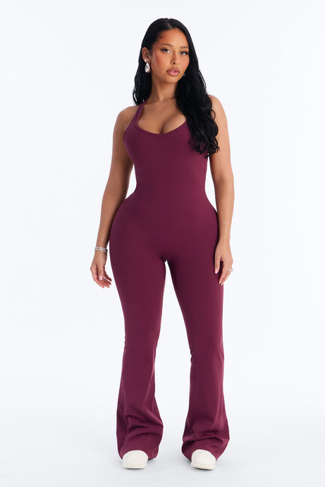 Perfect Form Backless Jumpsuit - Burgundy