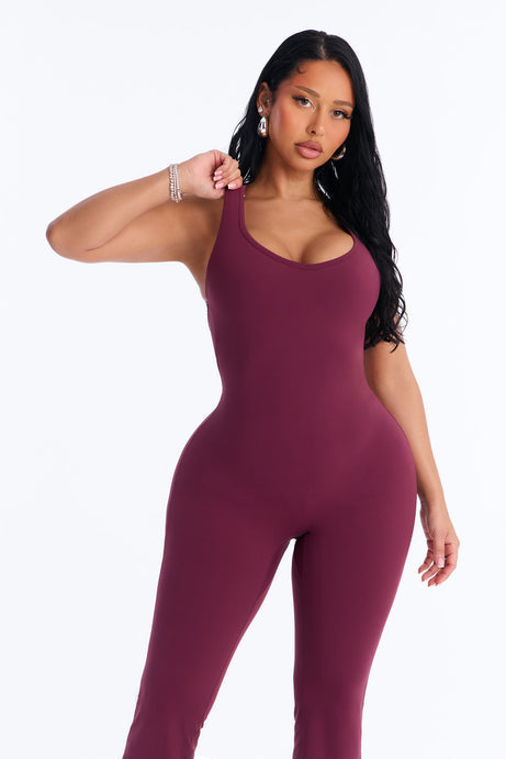 Perfect Form Backless Jumpsuit - Burgundy